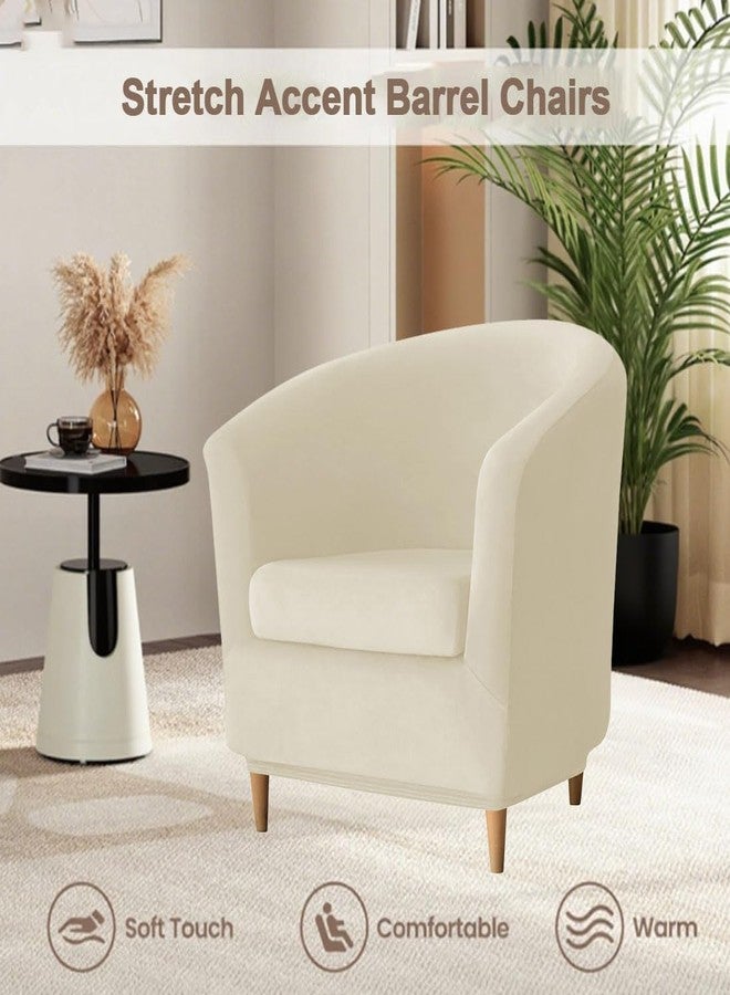 Bifaunvogel Velvet Club Chair Slipcover 2 Piece Swivel Barrel Chair Covers Slipcover Tub Chair Slipcovers Round Accent Armchair Covers Bucket Chair Covers Protector for Living Room Beige - Image 2